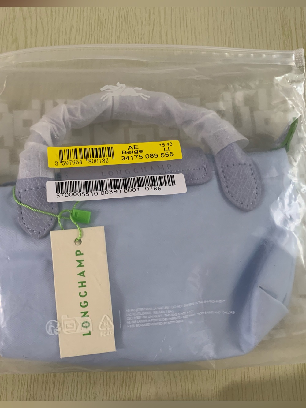 Longchamp Light Lavender Mini Top-Handle Bag with Lime Trim - Picture 3 of 5